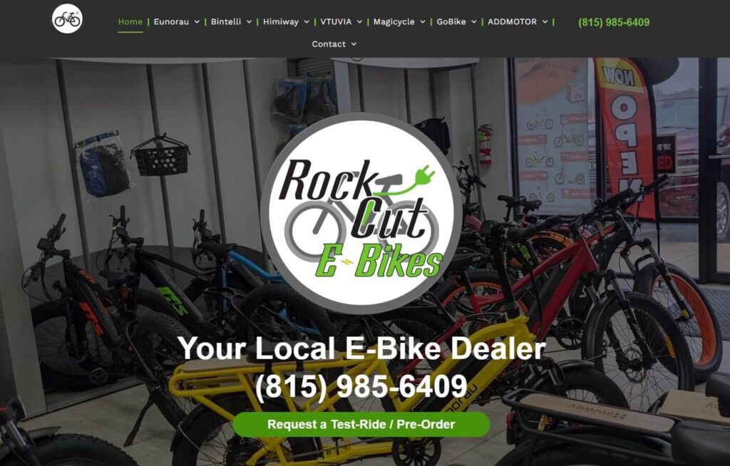Homepage of Rock Cut E-Bikes website / rockcutebikes.com
