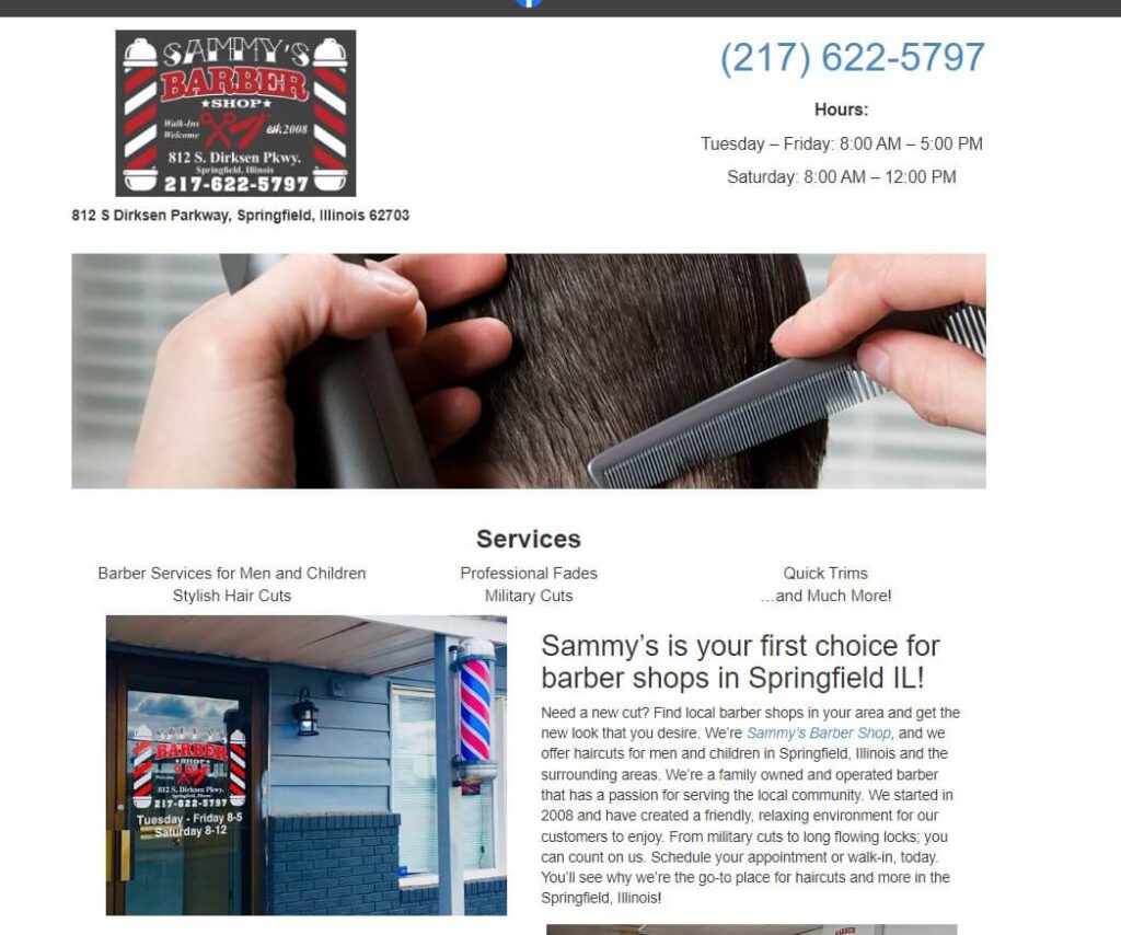 Homepage of Sammy's Barber Shop website / sammysbarbershopspringfieldil.com