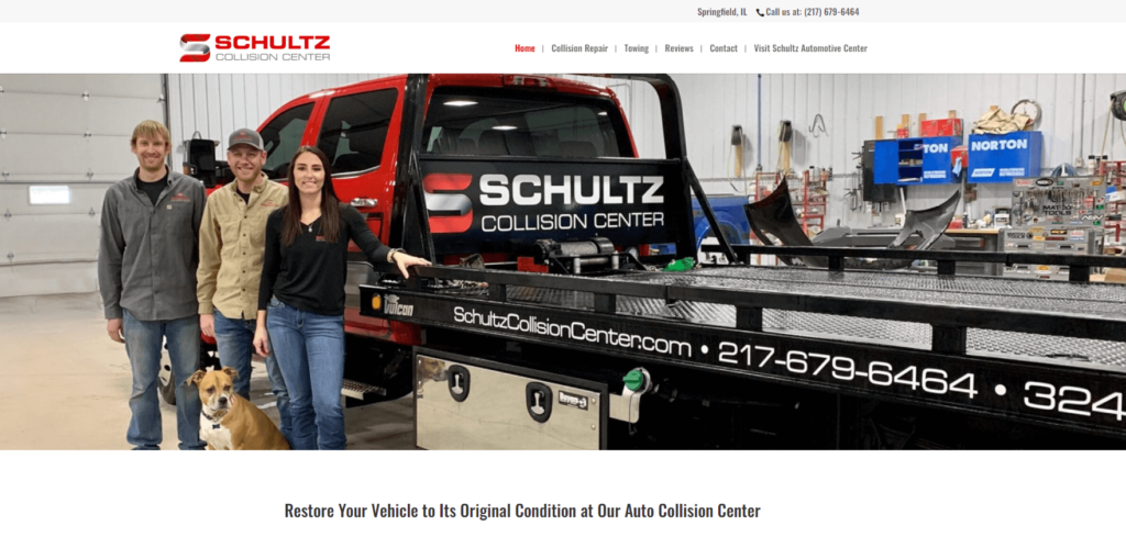 Homepage of Schultz Collision Center website / schultzcollisioncenter.com