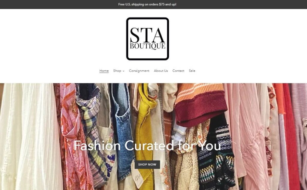Homepage of Second Time Around website / shopstaboutique.com