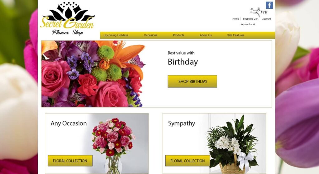 Homepage of Secret Garden Flower Shop website / secretgardenflowershopil.com