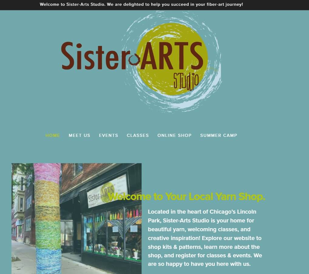 Homepage of Sister Arts Studio website / sisterartsstudio.com