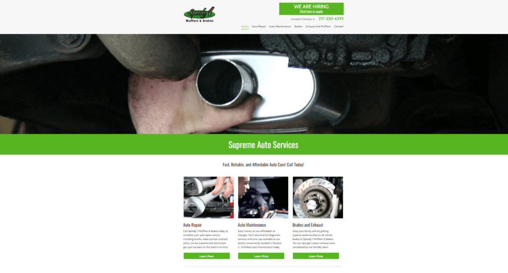 Homepage of Speedy1 Mufflers & Brakes website / speedy1mufflers.com