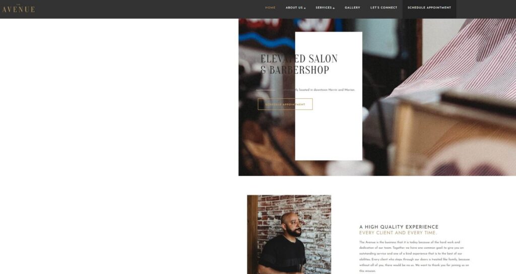 Homepage of The Avenue Barber Shop website / theavenue618.com