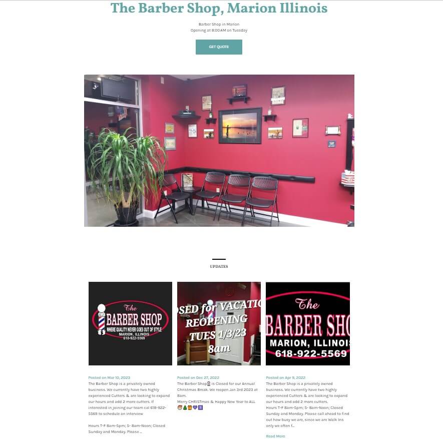 Homepage of The Barber Shop website / thebarbershopmarionillinois.com