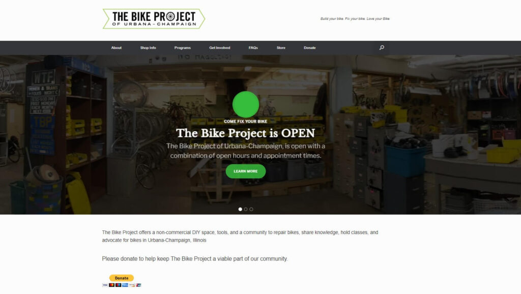 Homepage of The Bike Project of Urbana-Champaign website / thebikeproject.org