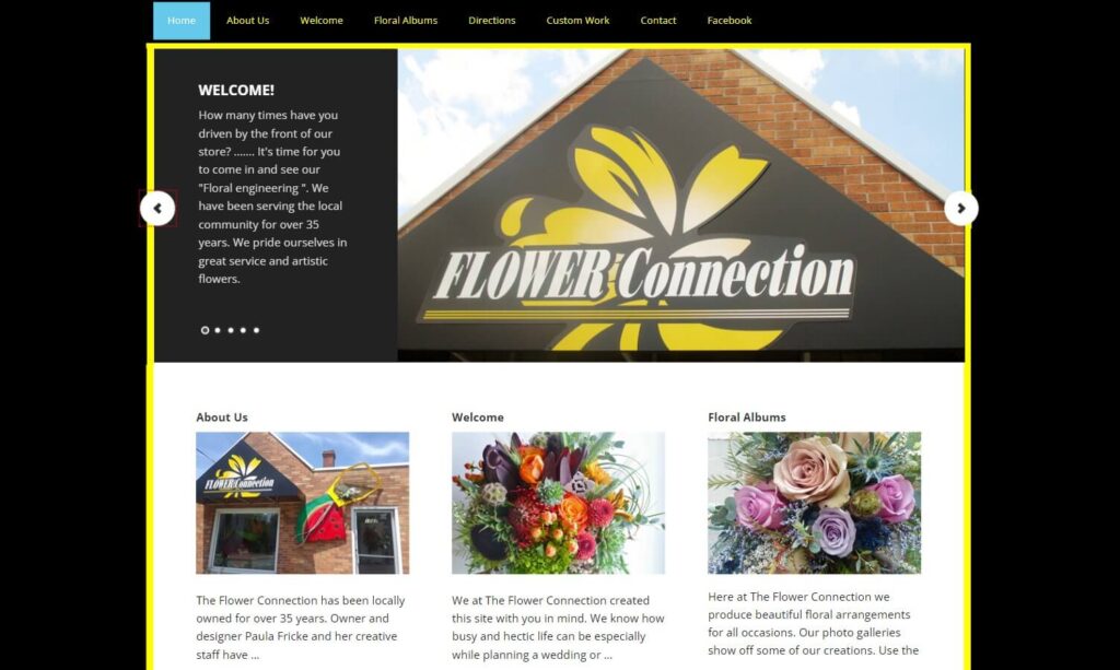 Homepage of the Flower Connection website / flowerconnection217.com