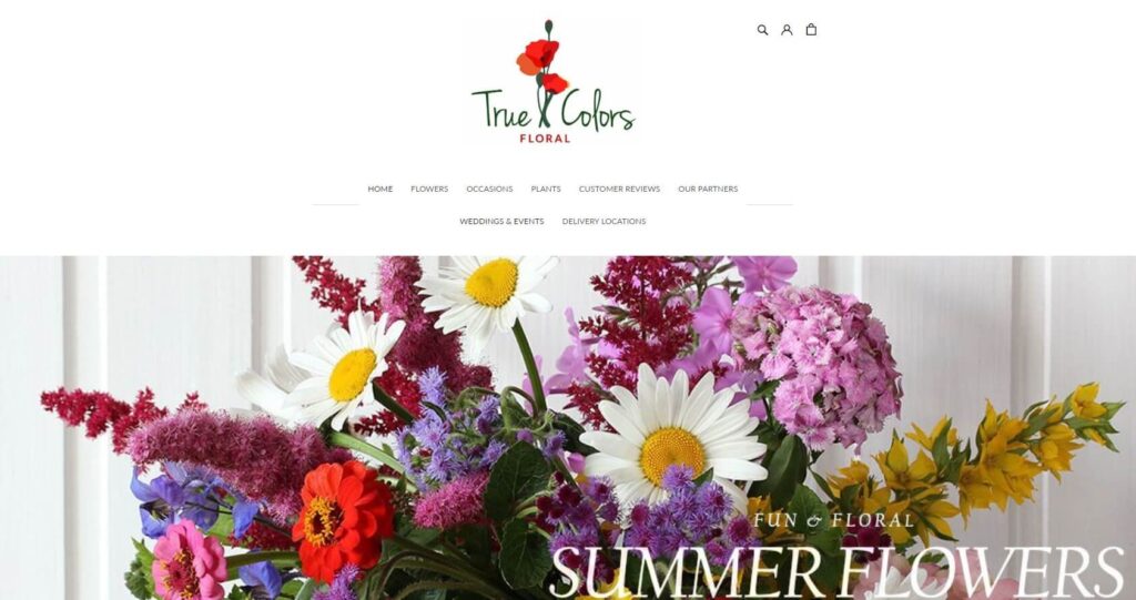 Homepage of True Colors Florist website / truecolorsfloralartistry.com