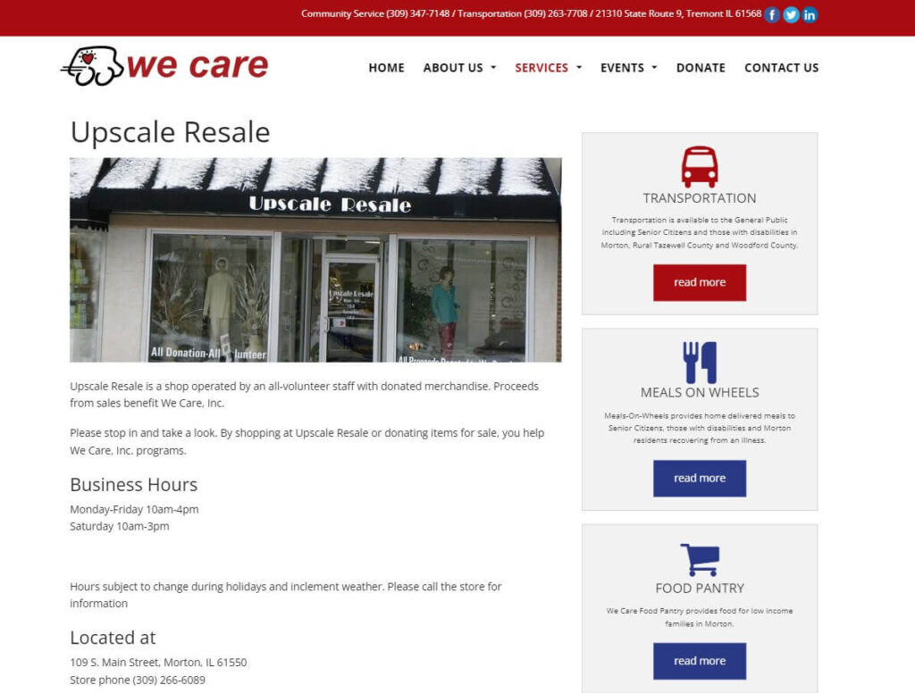 Homepage of Upscale Resale website / wecareofmorton.com