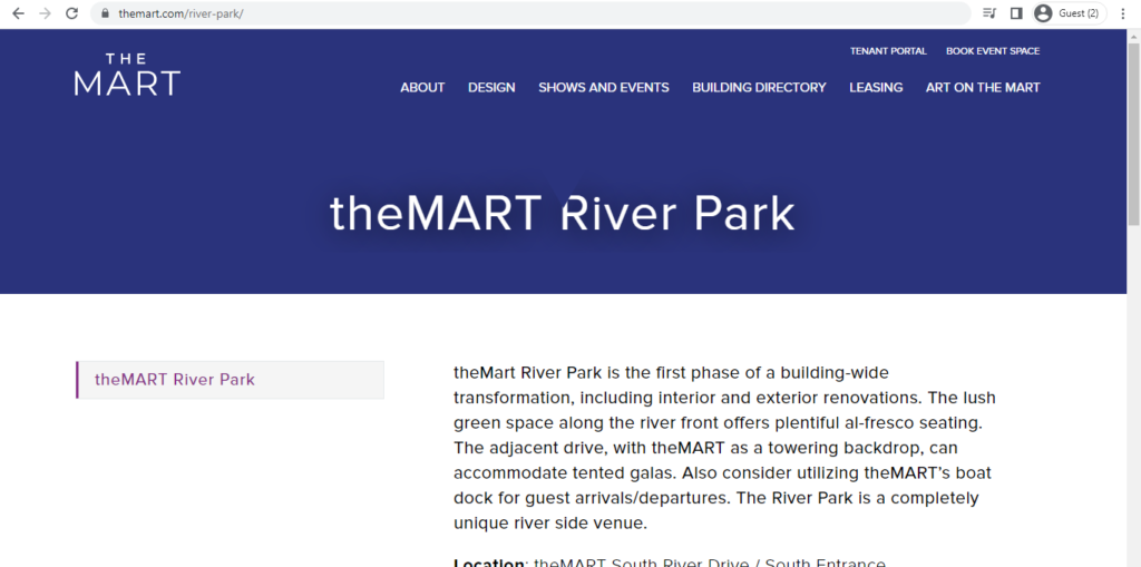 Homepage of theMart River Park 
Link: https://www.themart.com/river-park/