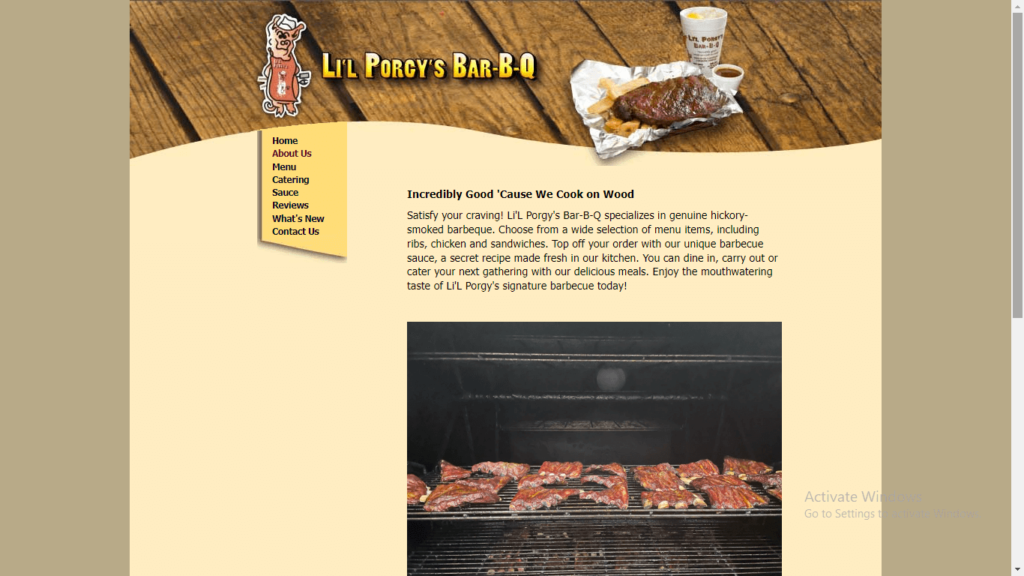 Homepage of Lil Porgy’s Bar-B-Que's website / lilporgysbbq.com