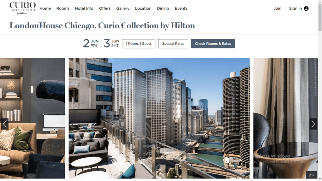 Homepage of LondonHouse Chicago, Curio Collection by Hilton Luxury Hotel's website / hilton.com