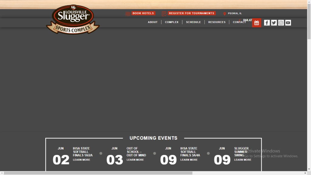 Homepage of Louis Slugger Sports Complex / sluggerpeoria.com