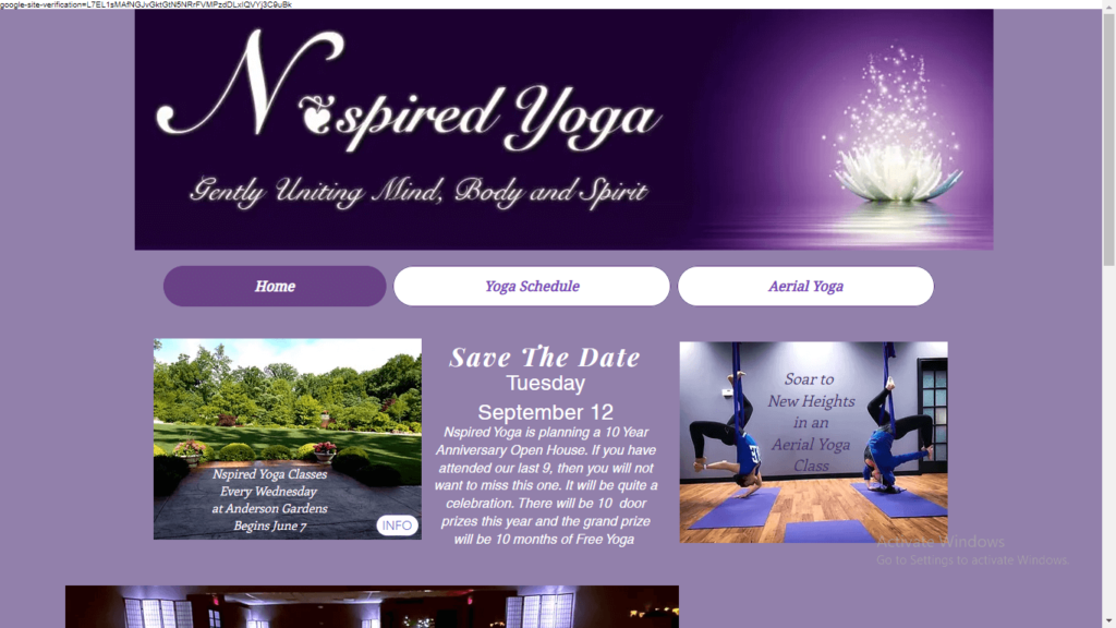 Homepage of Nspired Yoga's website / rockfordyoga.com