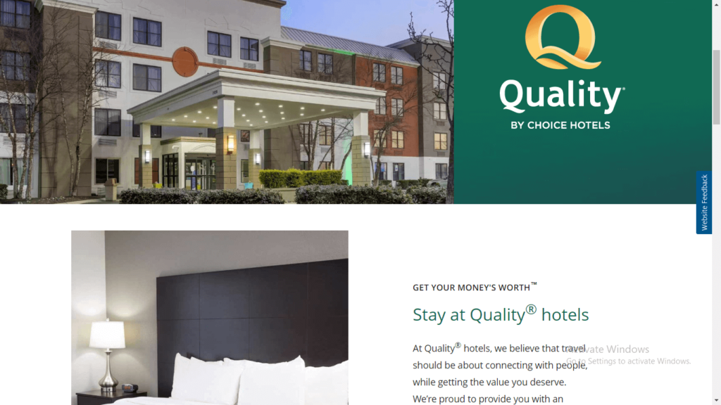 Homepage of Quality Inn's website / choicehotels.com