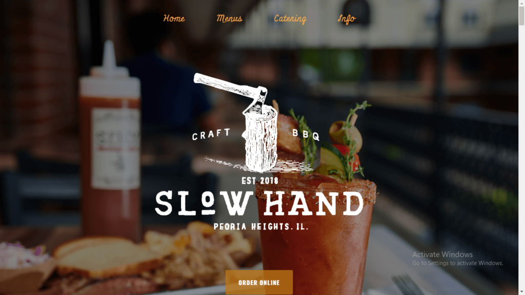 Homepage of Slow Hand Craft BBQ's website / slowhandcraftbbq.com