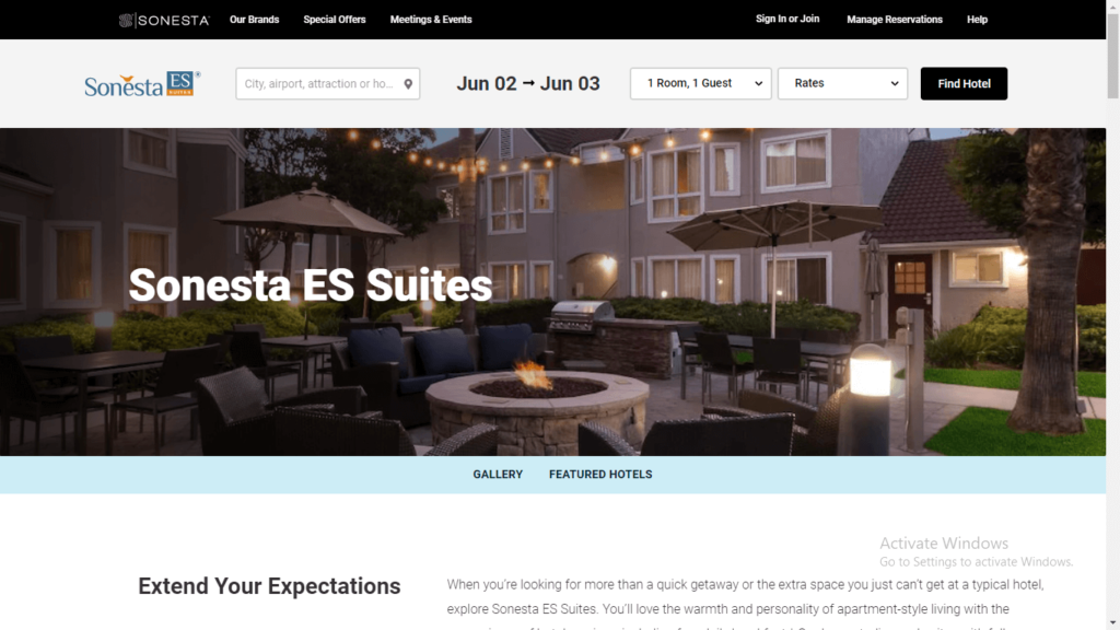 Homepage of Sonesta ES Suites' website / sonesta.com