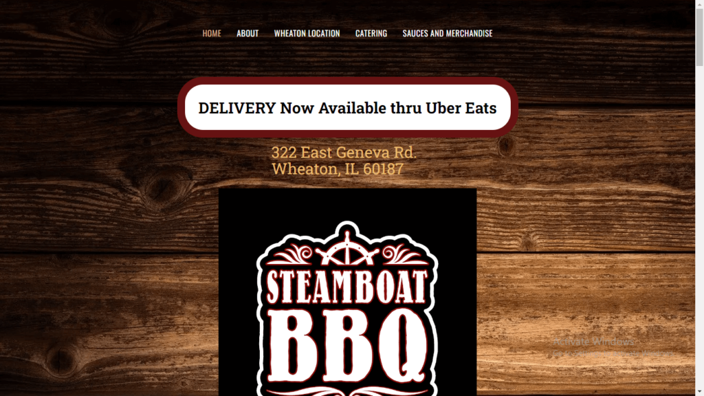 Homepage of Steamboat BBQ's website / steamboatque.com