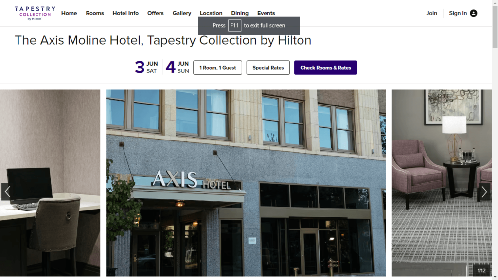 Homepage of The Axis Moline Hotel's website / hilton.com