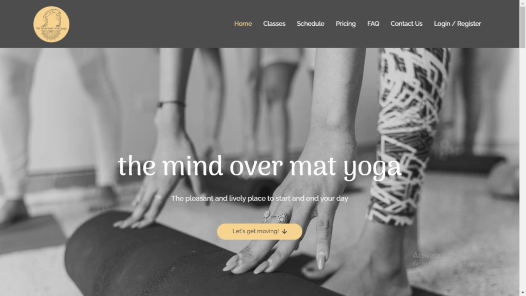 Homepage of The Mind Over Mat Yoga's website / themindovermatyoga.com