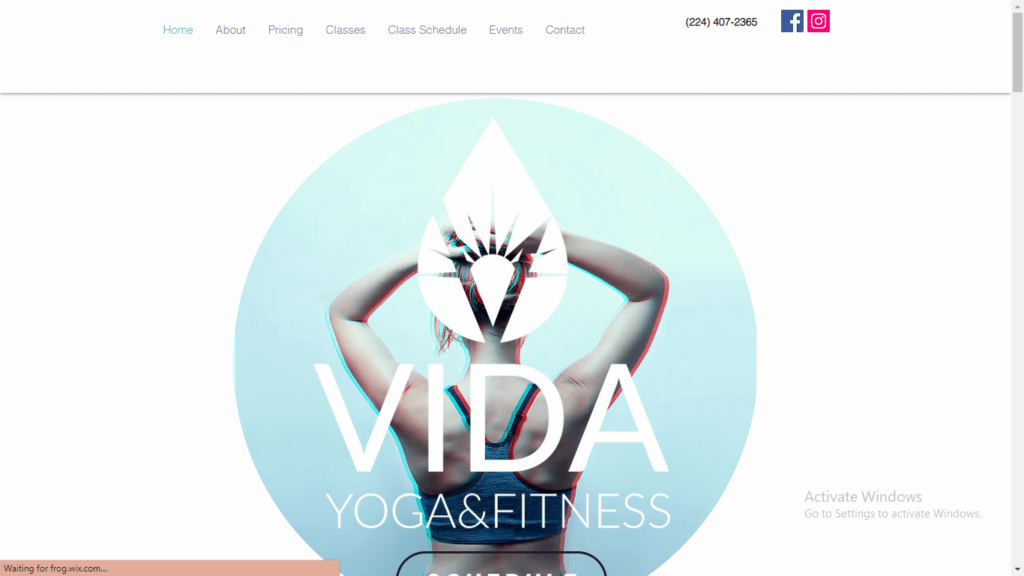 Homepage of Vida Yoga and Fitness' website / vidayogaandfitness.com