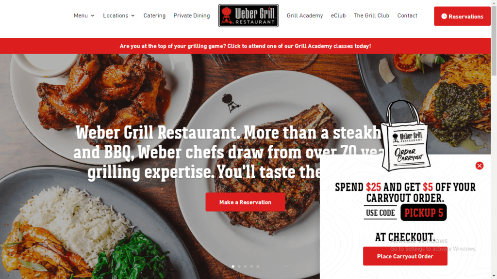 Homepage of Weber Grill Restaurant's website / webergrillrestaurant.com