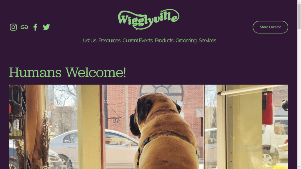 Homepage of Wigglyville Pet Boutique's website / wigglyville.com