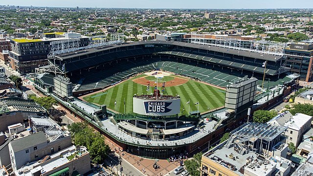 Wrigley Field / Wikimedia Commons / Sea Cow
Link: https://commons.wikimedia.org/wiki/File:Wrigley_Field_in_line_with_sign.jpg