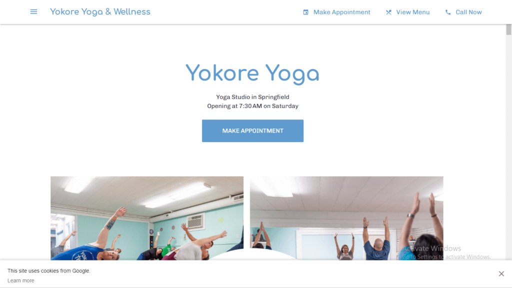 Homepage of Yokore Yoga & Wellness' website / yokorewellnessyoga.com