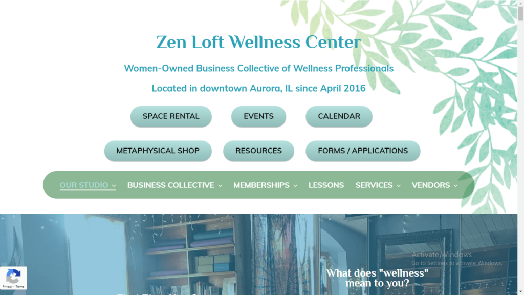 Homepage of Zen Loft Wellness Center's website / zenloftwellnesscenter.com